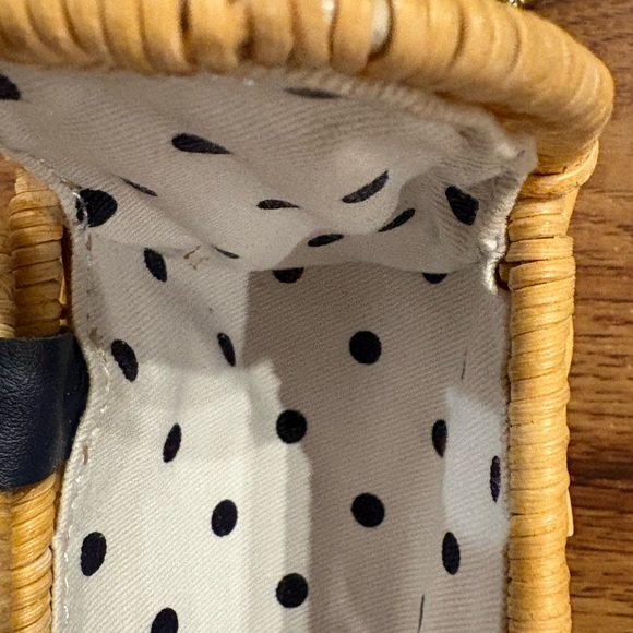 Talbots Wicker Rattan Crossbody Clutch - Gold Chain - Polka Dot lining - Navy - Picture 9 of 12